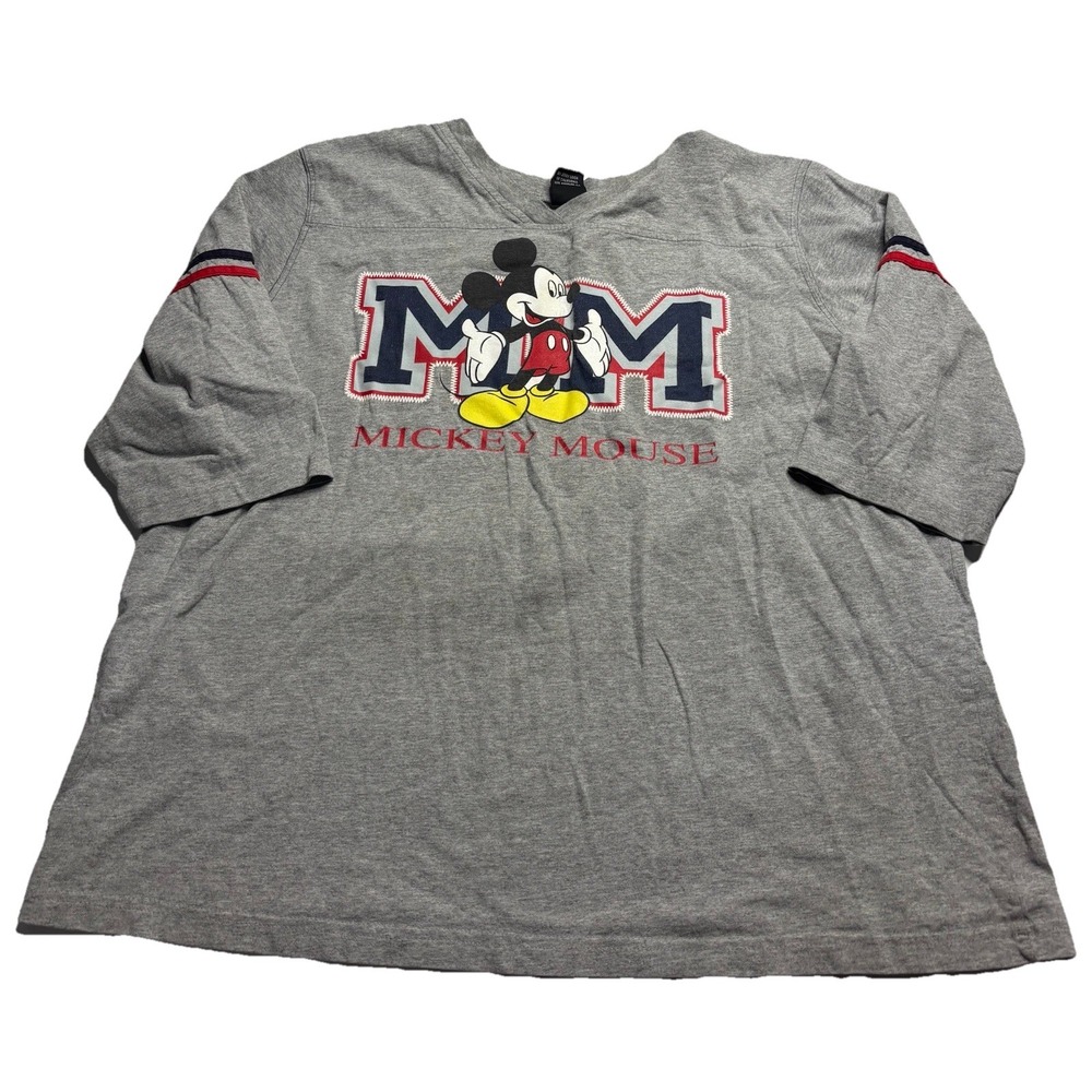 Disney‎ Unlimited Mickey Mouse Stitched MOM Logo Graphic Boxy T-Shirt Womens XXL